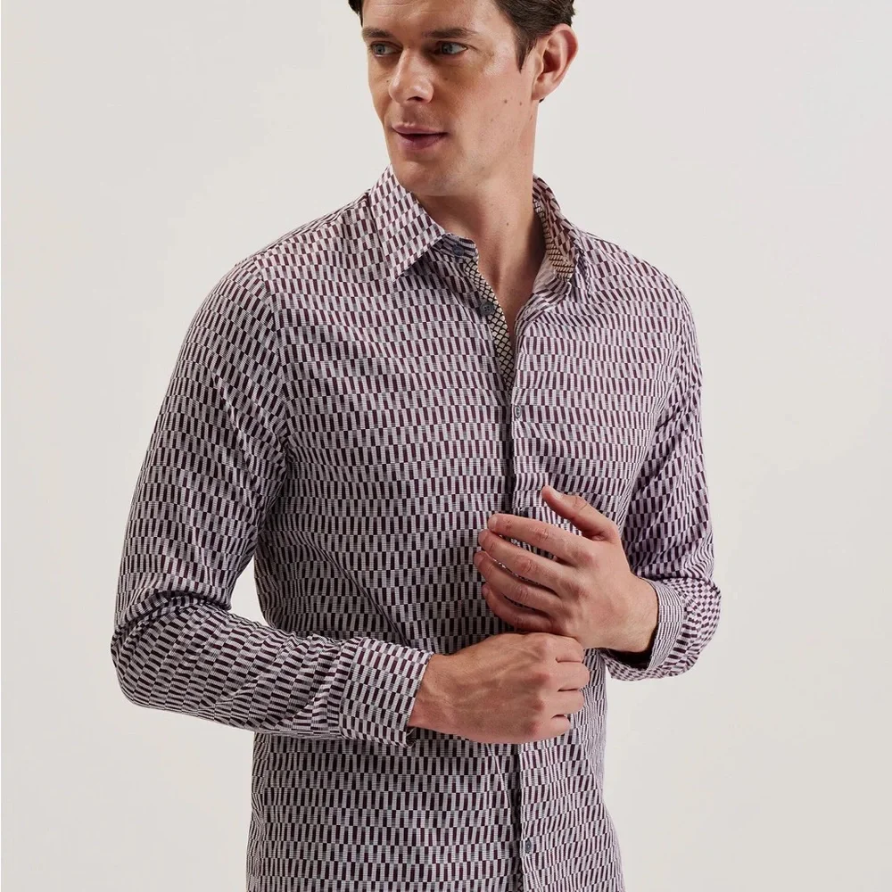 Ted Baker Men's Patterned Shirt - Black and White - Picture 1 of 7